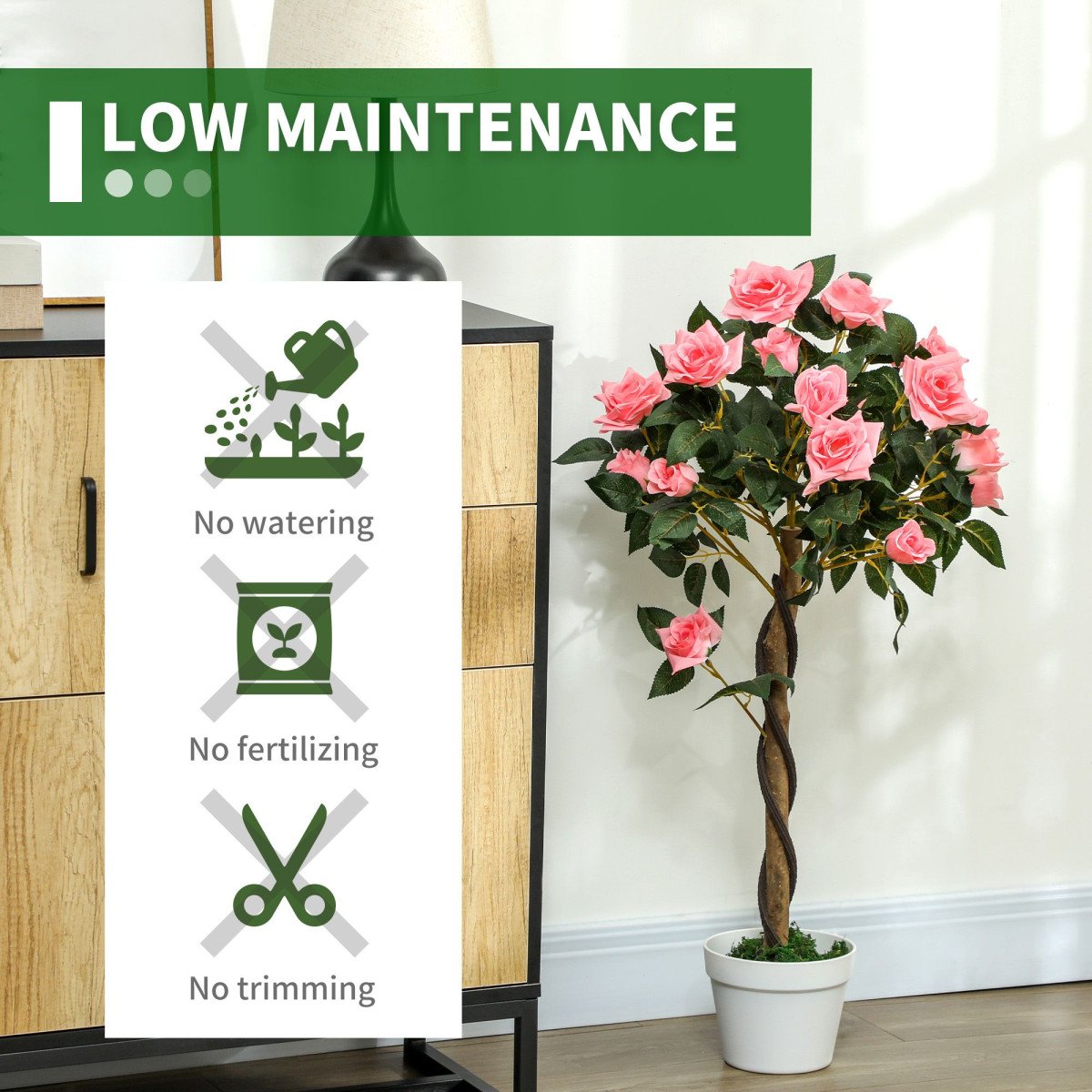 3FT Artificial Plant Pink Rose Floral Set of 2 in Pot, Fake Plant for Home Indoor Decor