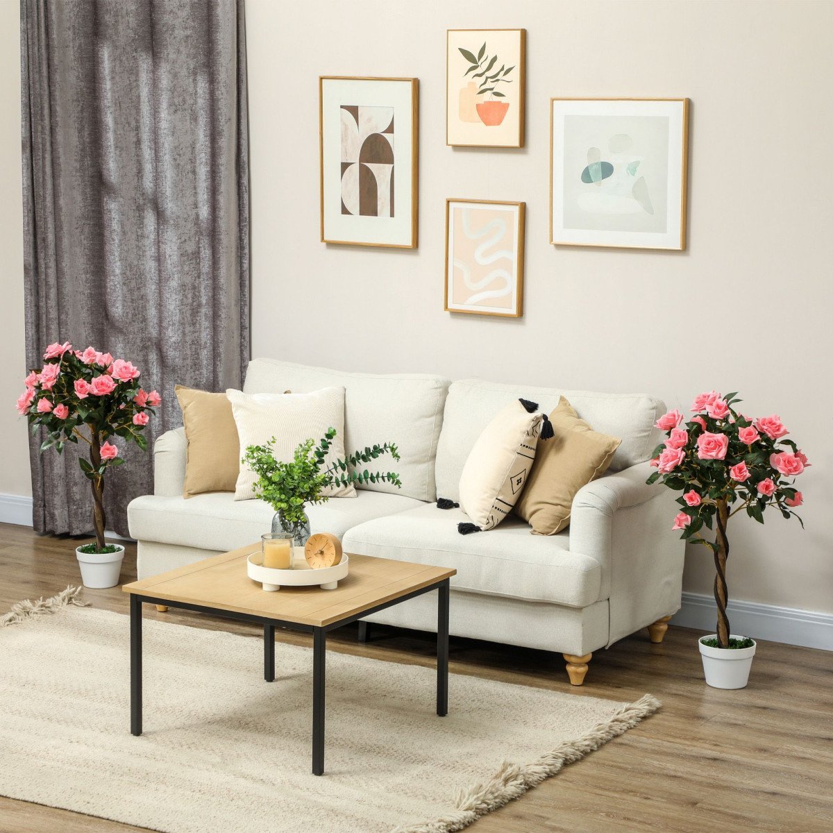3FT Artificial Plant Pink Rose Floral Set of 2 in Pot, Fake Plant for Home Indoor Decor