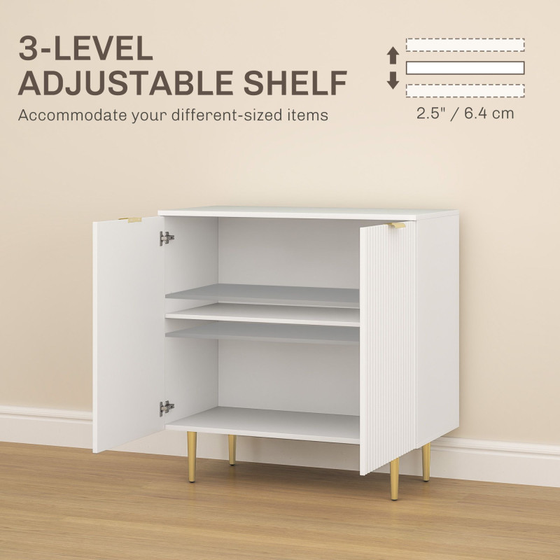 Modern Kitchen Storage Cabinet, Sideboard Buffet Cabinet with Adjustable Shelves and Metal Legs for Kitchen, White