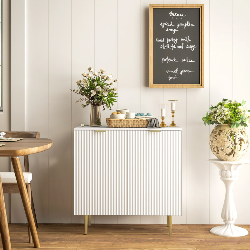 Modern Kitchen Storage Cabinet, Sideboard Buffet Cabinet with Adjustable Shelves and Metal Legs for Kitchen, White