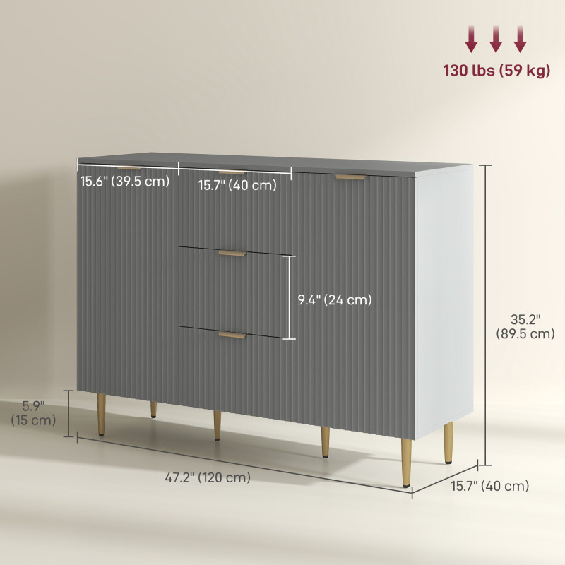 Modern Kitchen Storage Cabinet, Sideboard Buffet Cabinet w/ 3 Drawers and Adjustable Shelves for Kitchen Hallway, Grey