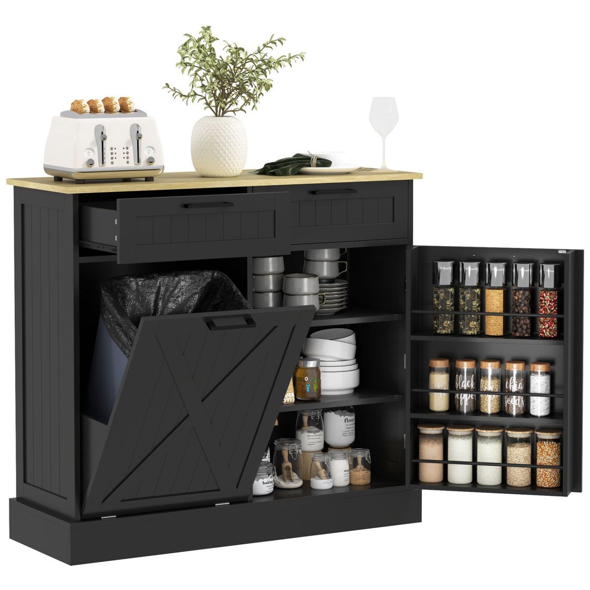 Hidden Trash Cabinet Island with Storage