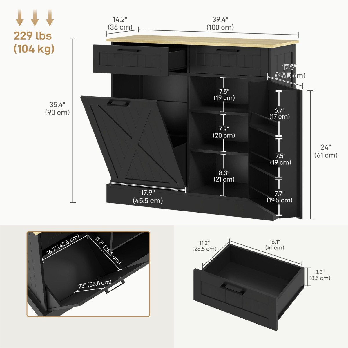 Hidden Trash Cabinet Island with Storage