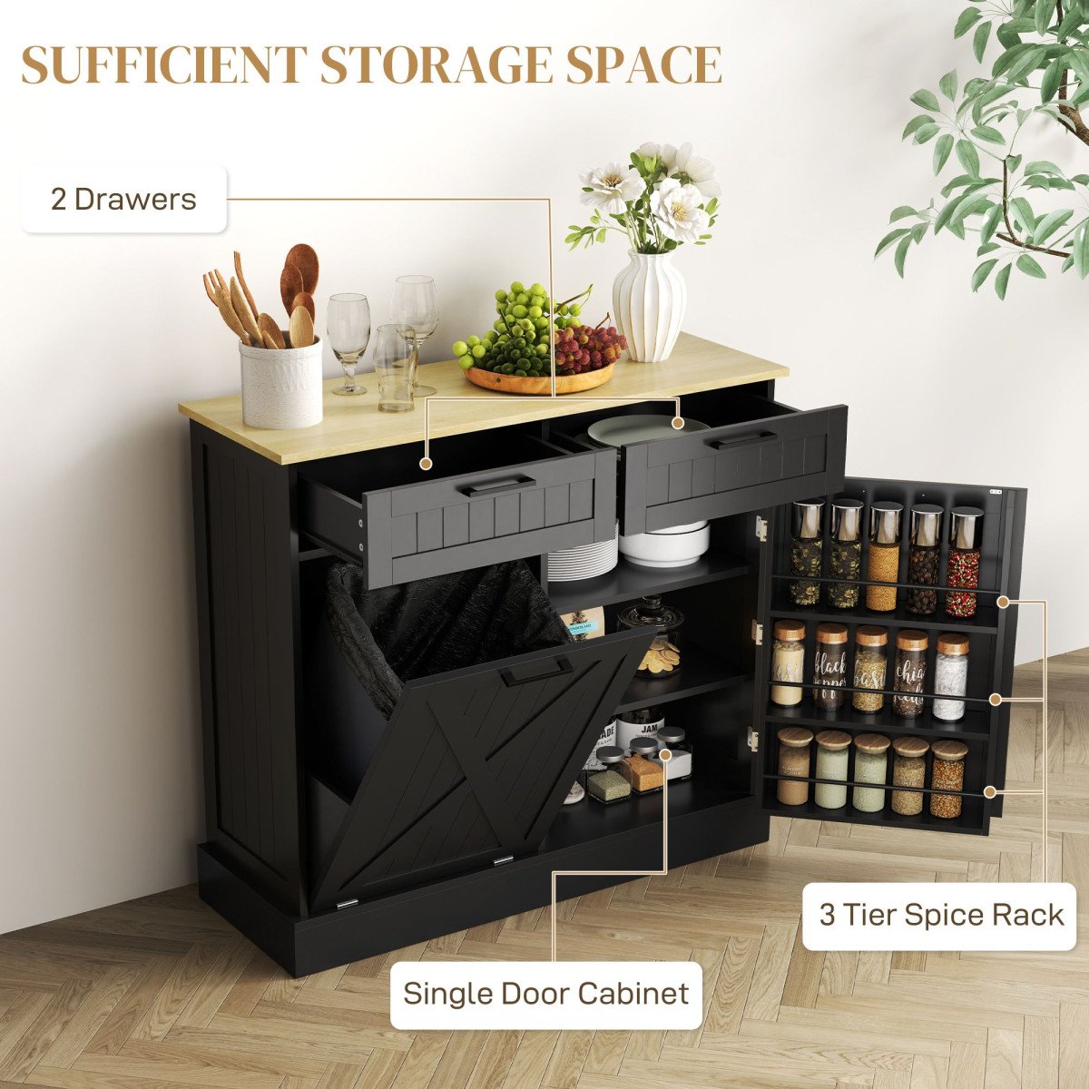 Hidden Trash Cabinet Island with Storage