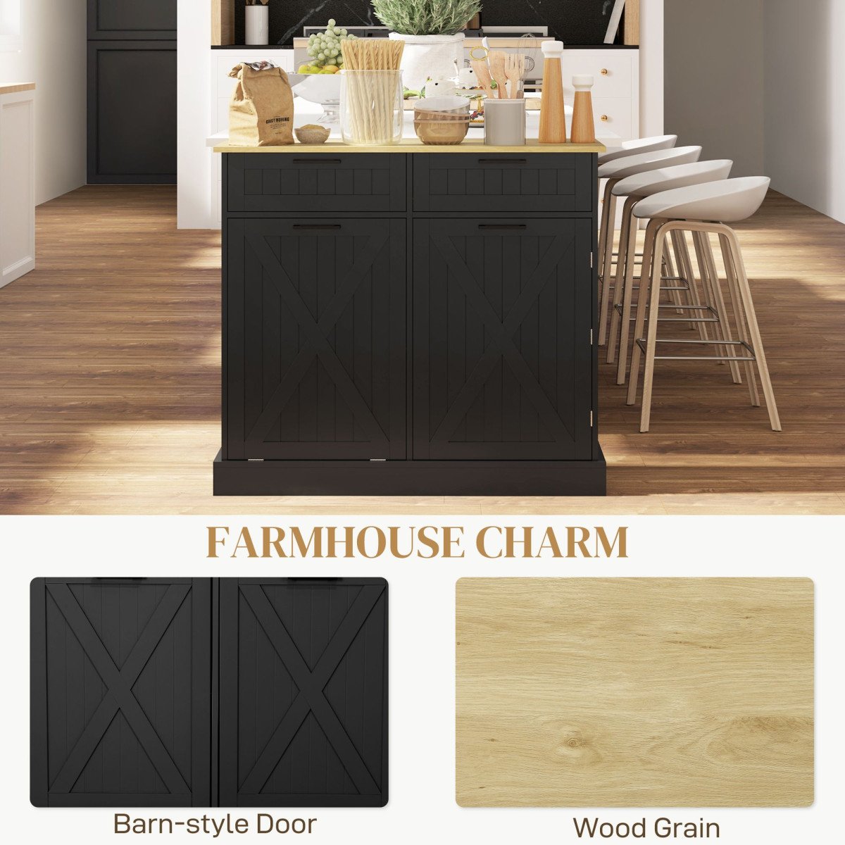Hidden Trash Cabinet Island with Storage