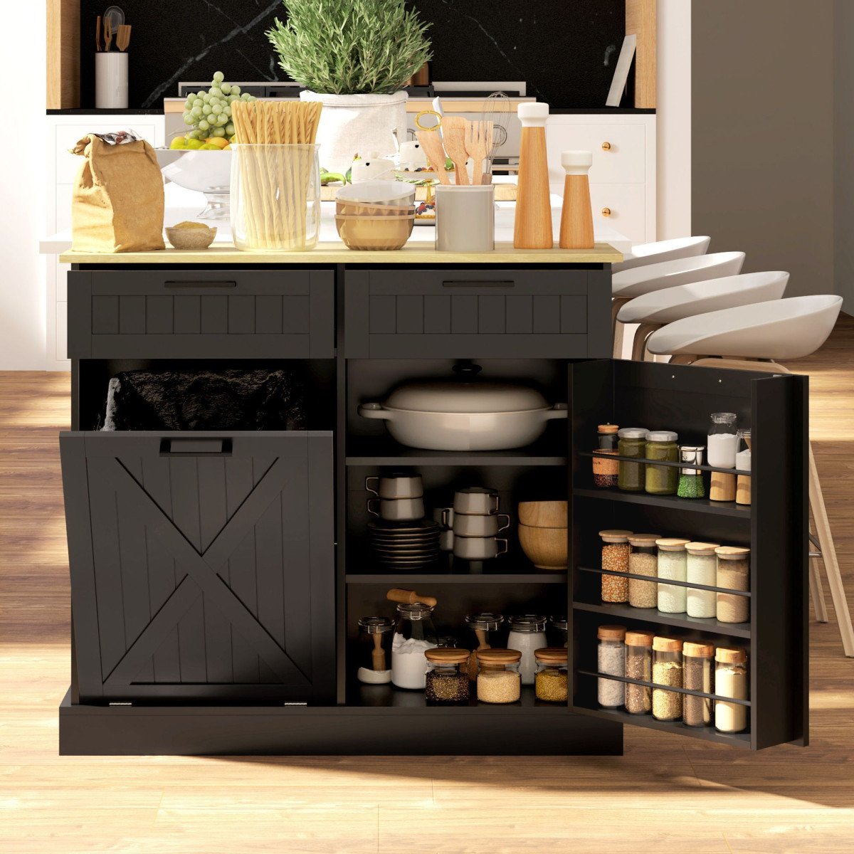 Hidden Trash Cabinet Island with Storage