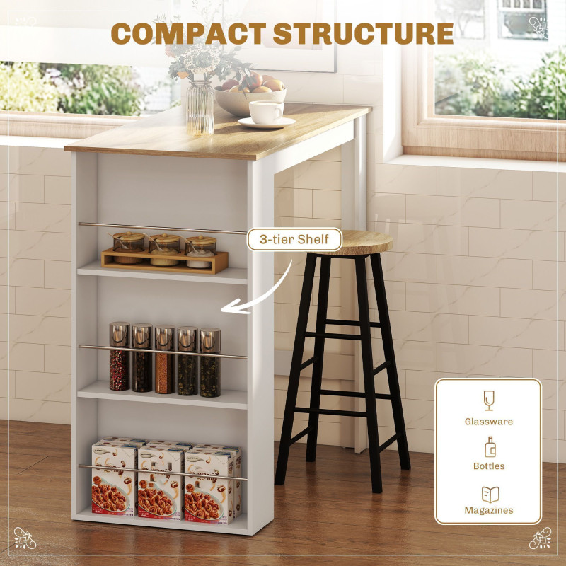 Bar Table Counter Height Dining Table with 3 Storage Shelves for Kitchen, Dining Room, Living Room, White