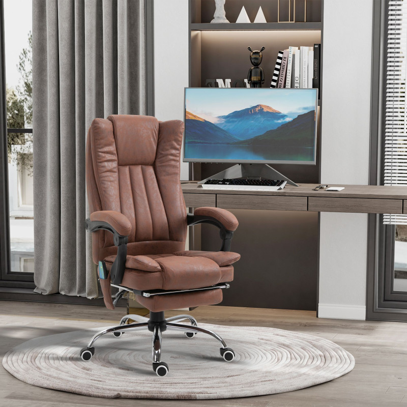 Office Chair 6-point Vibration Massage Chair Micro Fiber Recliner with Retractable Footrest Brown