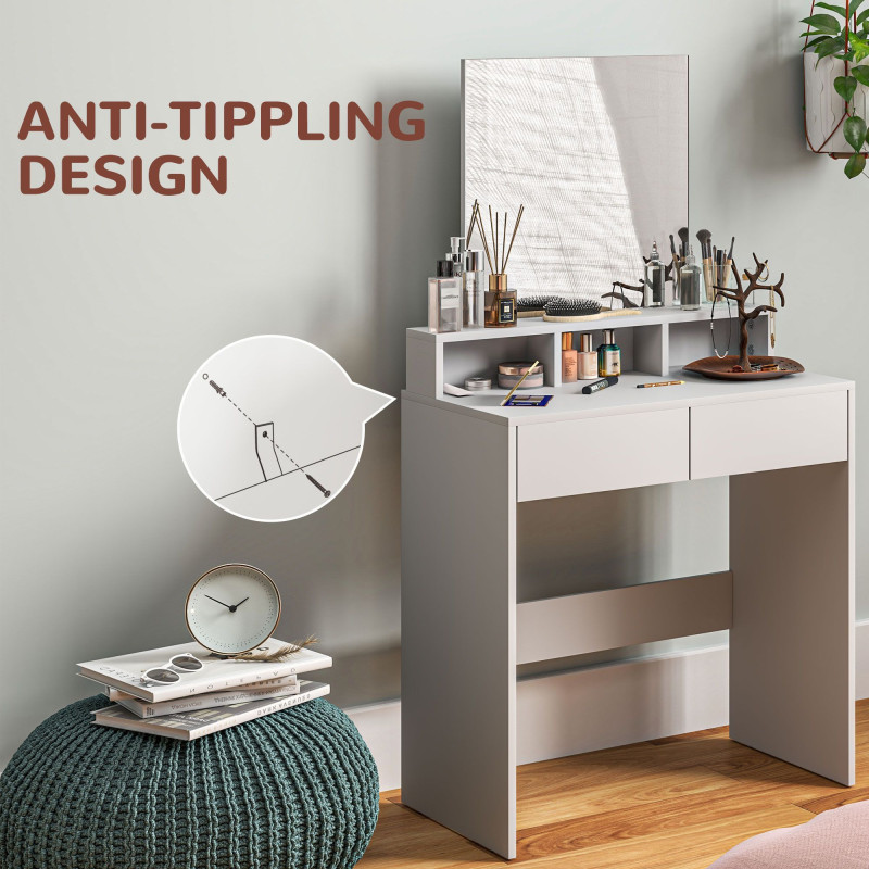 Makeup Vanity Desk with Mirror, for Bedroom, Modern Dressing Table with Drawers, Compartments, White