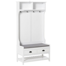 Coat Rack Shoe Bench, Hall Tree with Bench and Shoe Storage, Entryway Bench with 4 Hooks, 2 Drawers, 2 Shelves, White
