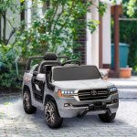 Qaba 12V Toyota LAND CRUISER Licensed Kids Car w/ Remote Control, Four Wheel Spring Suspension, Soft Start, LED Light, Grey