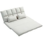 Convertible Floor Sofa, Foldable 2-Seater Lazy Sofa Sleeper with 9-position Backrest and 2 Pillows Cream White