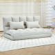 Convertible Floor Sofa, Foldable 2-Seater Lazy Sofa Sleeper with 9-position Backrest and 2 Pillows Cream White