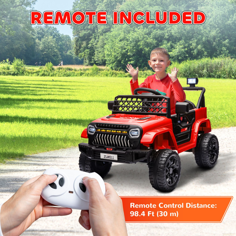 Qaba 12V Ride on Truck, Electric Car for Kids with Remote Control, Suspension, 3 Speeds, USB Music Headlights, Red