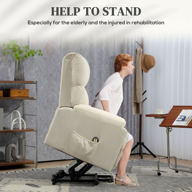 Lift Chair for Seniors, Microfibre Upholstered Power Recliner Chair with Remote, Quick Assembly, Cream White
