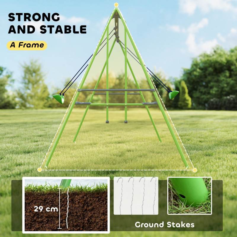 3 in 1 Metal Swing Set with Double Swings, Glider for Backyard, Outdoor, Playgroundt, Green