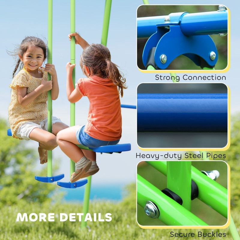 3 in 1 Metal Swing Set with Double Swings, Glider for Backyard, Outdoor, Playgroundt, Green