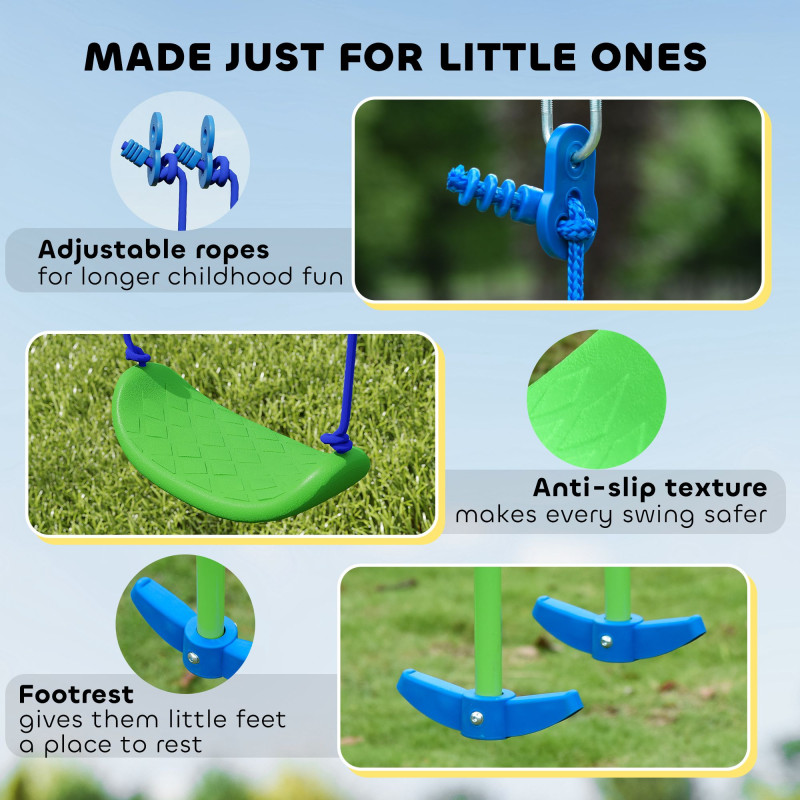 3 in 1 Metal Swing Set with Double Swings, Glider for Backyard, Outdoor, Playgroundt, Green