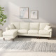 L-Shape Sofa, Modern Sectional Couch with Changeable Chaise Lounge, Pillows and Wooden Legs for Living Room, Cream White