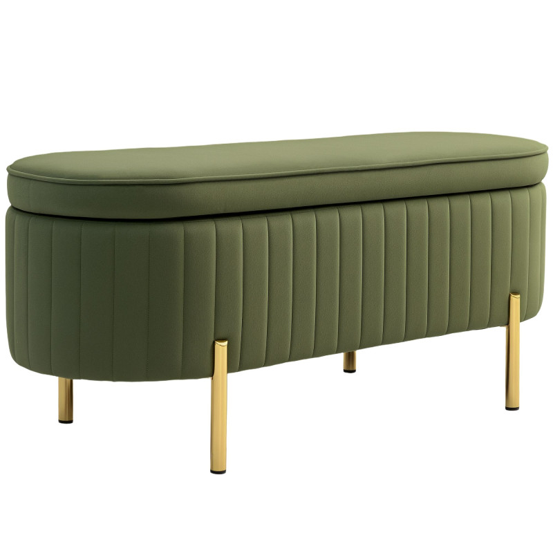 Upholstered Bedroom Bench, Channel Tufted Ottoman Bench with Thick Padding and Metal Legs, Dark Green