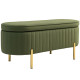 Upholstered Bedroom Bench, Channel Tufted Ottoman Bench with Thick Padding and Metal Legs, Dark Green