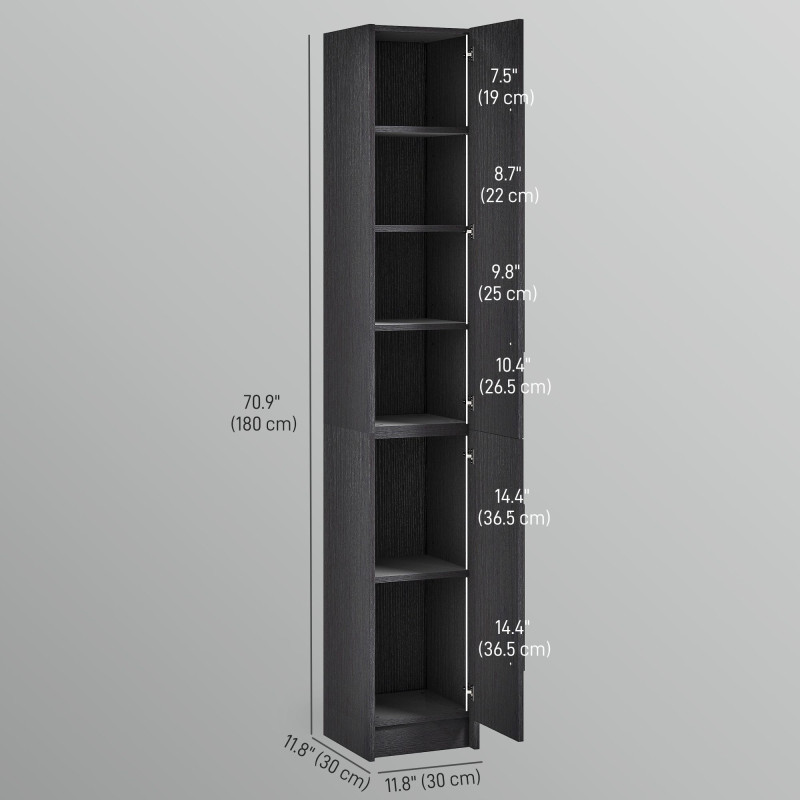 Freestanding Tall Bathroom Storage Cabinet with Adjustable Shelves, Bathroom Organizer, Black Wood Grain
