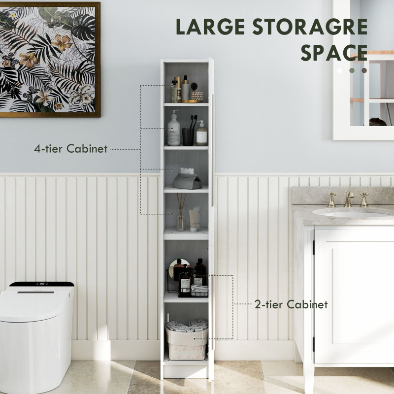 Freestanding Tall Bathroom Storage Cabinet with Adjustable Shelves, Bathroom Organizer, White Wood Grain