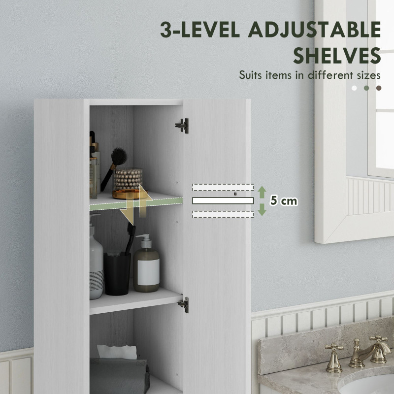 Freestanding Tall Bathroom Storage Cabinet with Adjustable Shelves, Bathroom Organizer, White Wood Grain