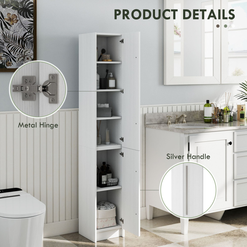 Freestanding Tall Bathroom Storage Cabinet with Adjustable Shelves, Bathroom Organizer, White Wood Grain