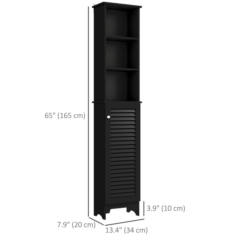 Tall Bathroom Storage Cabinet, Freestanding Linen Tower with 3-Tier Open Adjustable Shelf, Black