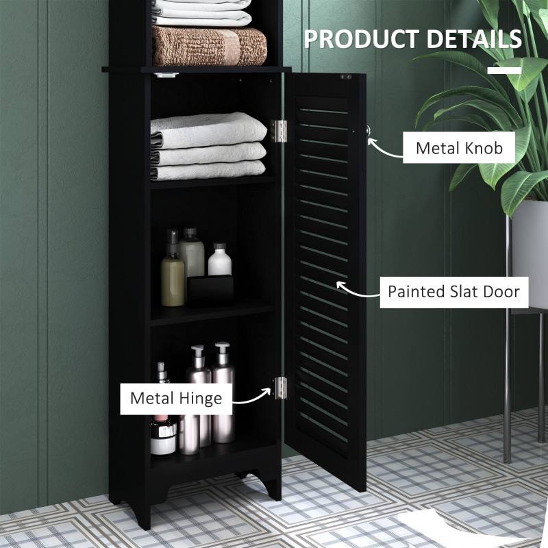 Tall Bathroom Storage Cabinet, Freestanding Linen Tower with 3-Tier Open Adjustable Shelf, Black