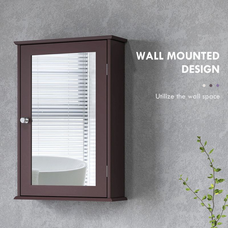 Bathroom Mirror Cabinet, Wall Mounted Medicine Cabinet with Door and Shelves, Dark Brown