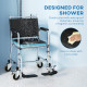 Rolling Shower Chair, Bedside Commode Wheelchair with Padded Seat, Backrest, for Seniors, Disabled, 300 lbs, Black