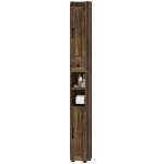 Narrow Bathroom Cabinet, Tall Bathroom Storage Cabinet with Barn Doors, Drawer and Adjustable Shelves, Brown Wood Grain