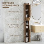 Narrow Bathroom Cabinet, Tall Bathroom Storage Cabinet with Barn Doors, Drawer and Adjustable Shelves, Brown Wood Grain
