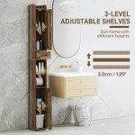 Narrow Bathroom Cabinet, Tall Bathroom Storage Cabinet with Barn Doors, Drawer and Adjustable Shelves, Brown Wood Grain