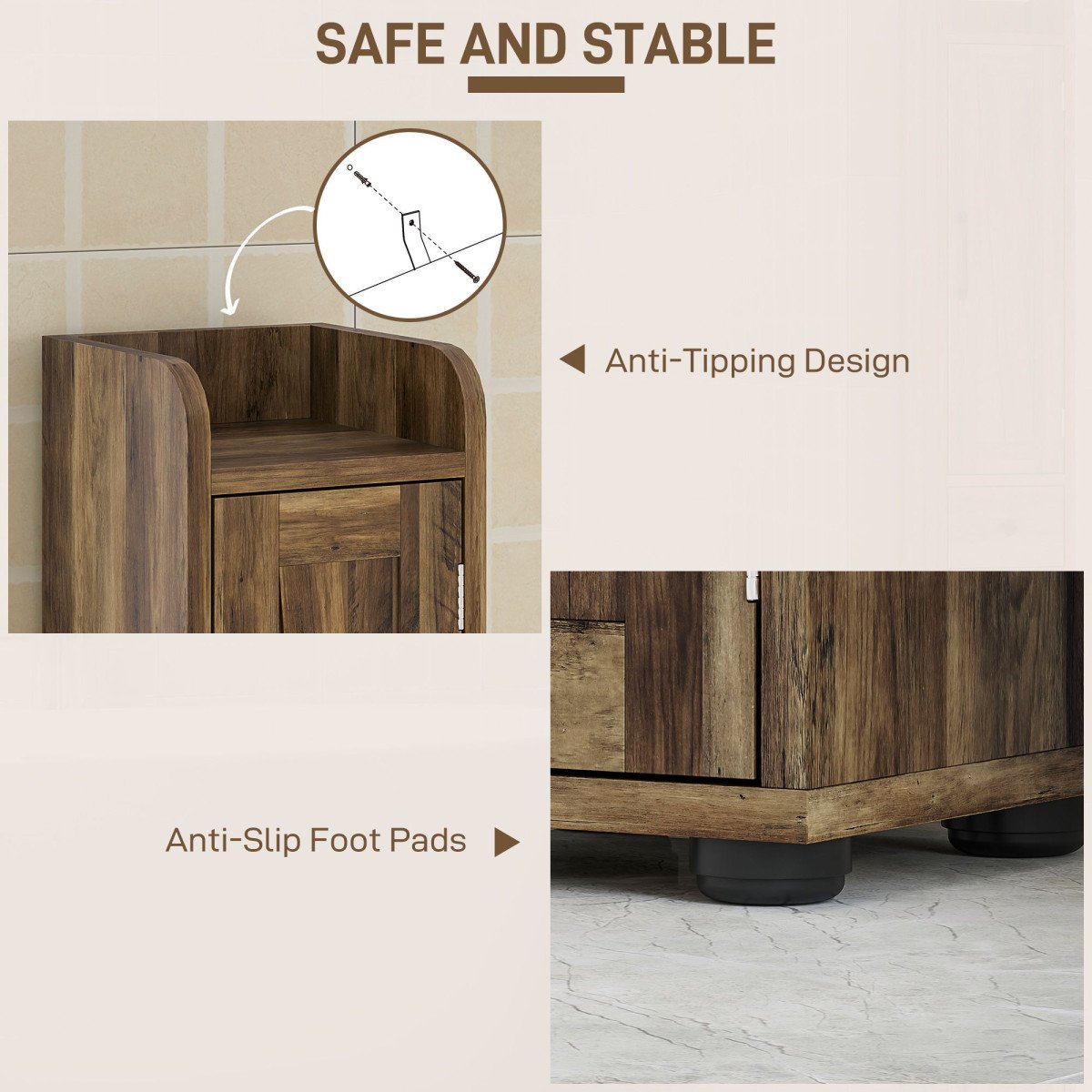 Narrow Bathroom Cabinet, Tall Bathroom Storage Cabinet with Barn Doors, Drawer and Adjustable Shelves, Brown Wood Grain