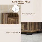 Narrow Bathroom Cabinet, Tall Bathroom Storage Cabinet with Barn Doors, Drawer and Adjustable Shelves, Brown Wood Grain