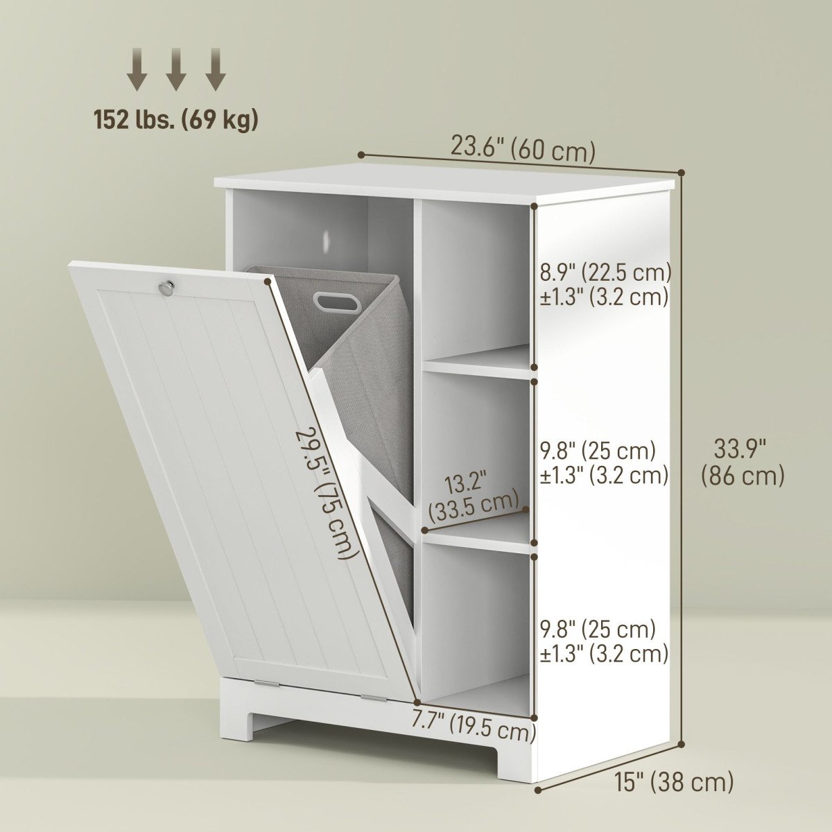 Laundry Cabinet with Removable Basket, Tilt Out Laundry Hamper with Adjustable Shelf and Open Compartments, White