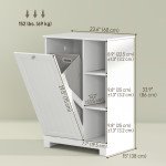 Laundry Cabinet with Removable Basket, Tilt Out Laundry Hamper with Adjustable Shelf and Open Compartments, White