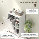Laundry Cabinet with Removable Basket, Tilt Out Laundry Hamper with Adjustable Shelf and Open Compartments, White