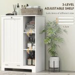 Laundry Cabinet with Removable Basket, Tilt Out Laundry Hamper with Adjustable Shelf and Open Compartments, White