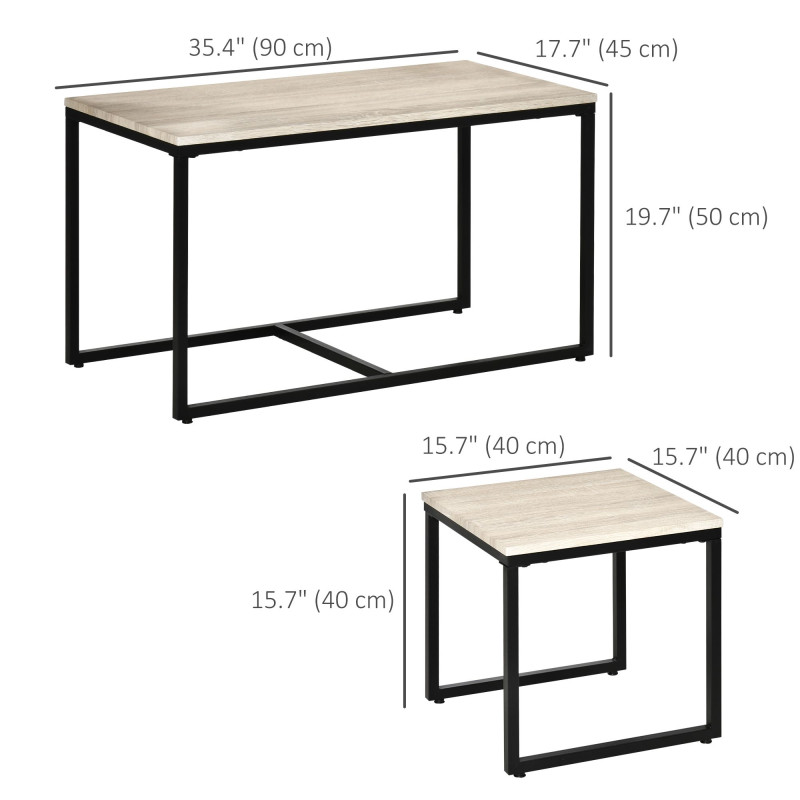 Nesting Coffee Table Set of 3, Modern End Tables with Black Metal Frame for Living Room Home Furniture, Natural