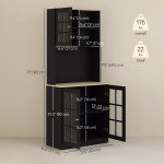 Kitchen Buffet with Hutch, Storage Pantry with 3 Cabinets, 2 Open Shelves and Large Countertop, Black