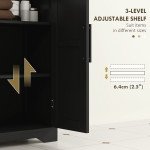 Bathroom Floor Cabinet, Farmhouse Bathroom Storage Cabinet with Adjustable Shelf, Black