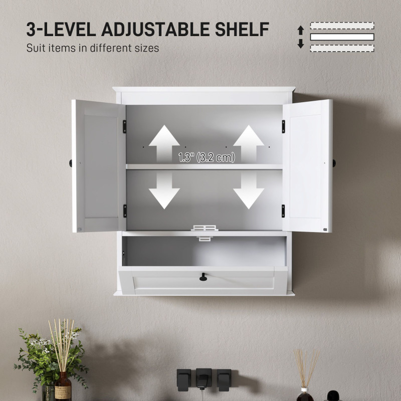 Medicine Cabinet with Adjustable Shelf, Bathroom Wall Cabinet Bathroom Cabinet with Recessed Panels, White