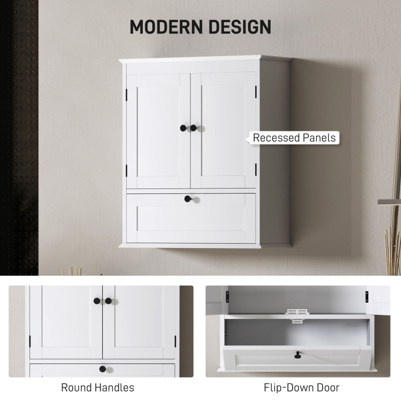 Medicine Cabinet with Adjustable Shelf, Bathroom Wall Cabinet Bathroom Cabinet with Recessed Panels, White