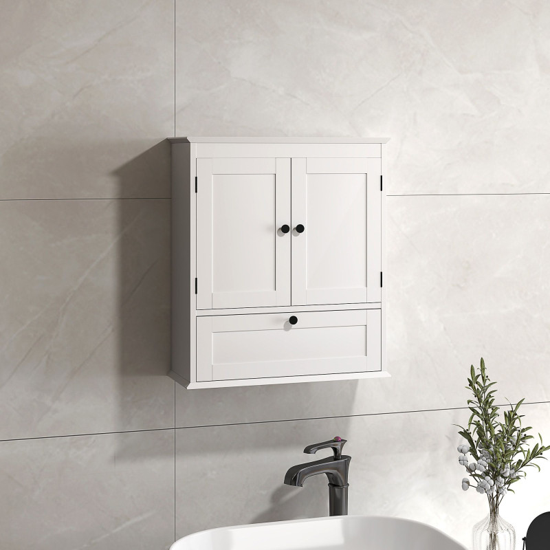 Medicine Cabinet with Adjustable Shelf, Bathroom Wall Cabinet Bathroom Cabinet with Recessed Panels, White