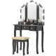 Makeup Vanity Table with Stool, Vanity Set with 10 LED Lights, 5 Drawers and 3 Compartments, Black