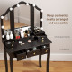 Makeup Vanity Table with Stool, Vanity Set with 10 LED Lights, 5 Drawers and 3 Compartments, Black
